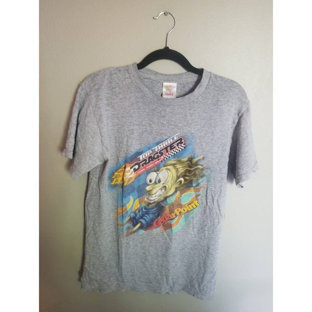 Cedar Point Top Thrill Dragster roller coaster tee T shirt gray grey S